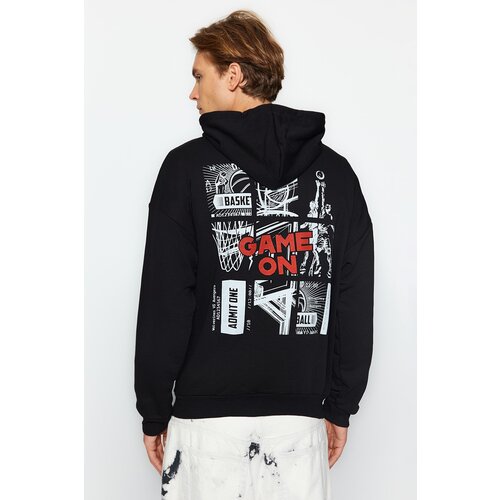 Trendyol Black Men&amp;#039;s Oversize/Wide-Fit Hoodie Long Sleeve Basketball Printed Cotton Sweatshirt. Slike