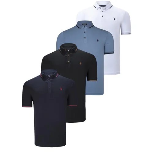 Dewberry QUADRUPLE SET T8586 MEN'S T-SHIRT-BLACK-WHITE-NAVY-INDIGO