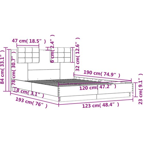  Okvir za krevet s uzglavljem boja hrasta 120x190 cm drveni Slike