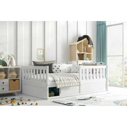 dečiji krevet Smart sa kliznom fiokom - 160x80 cm - beli Slike