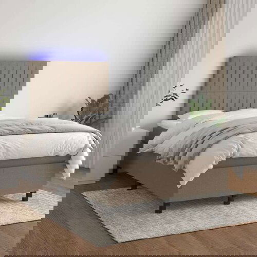  Box spring postelja z vzmetnico LED taupe 120x200 cm blago Slike