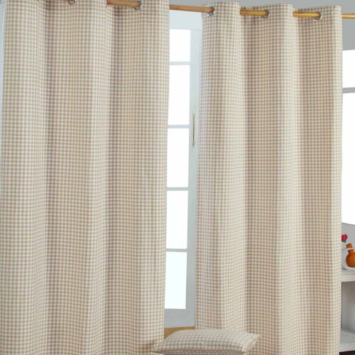 HOMESCAPES Beige Cotton Gingham Eyelet zavese 137x182 cm, (20749175) Cene