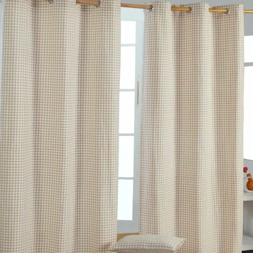 HOMESCAPES Beige Cotton Gingham Eyelet zavese 137x182 cm, (20749175)