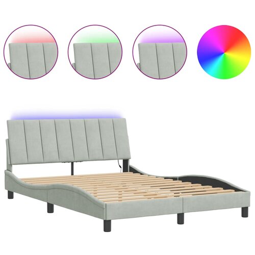 Maison Chic Posteljni okvir - Dvoposteljna postelja - Zakonska postelja z LED lučkami svetlo siv 140x190 cm žamet, (21694946) Slike