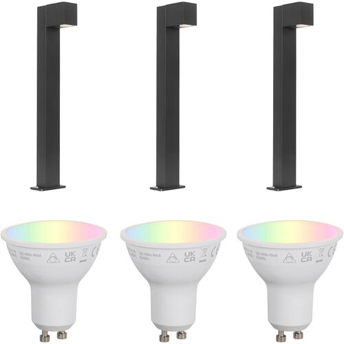 QAZQA Set van 3 smart staande buitenlampen zwart 65cm IP44 - Baleno Cene