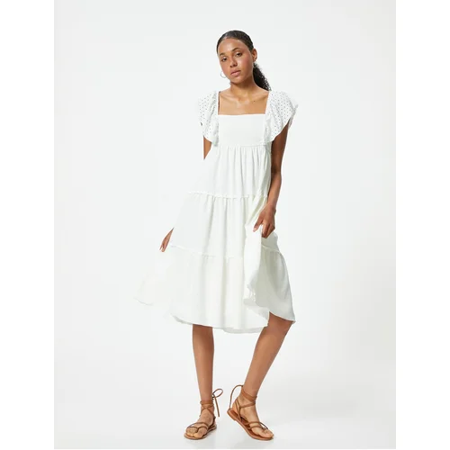 Koton Midi Dress Square Neck Ruffle Detailed Sleeveless Wrap