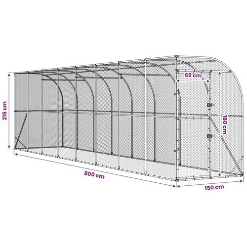  Kavez za piletinu uz zid Srebrna 600 x 150 x 215 cm - 1000 x 200 x 215 cm Bez krova Cijene