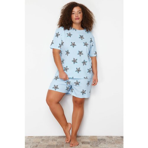 Trendyol Curve Blue Star Pattern Knitted Pajamas Set Cene