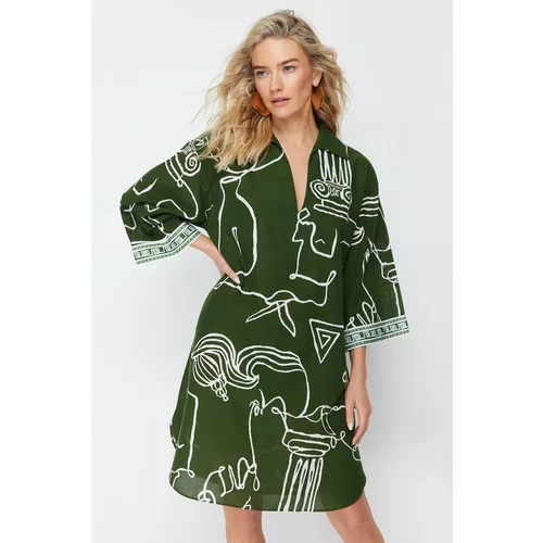 Trendyol Abstract Patterned Wide Fit Woven 100% Cotton Beach Dress