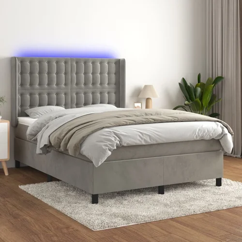  box spring s madracem LED svjetlosivi 140x200 cm baršun