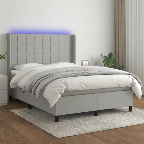  Box spring postelja z vzmetnico LED sv. siva 140x200 cm blago, (20937246)