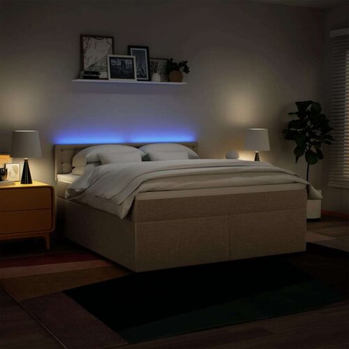 VidaXL Krevet s oprugama i madracem krem 180x200 cm od tkanine Slike