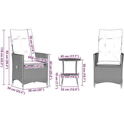 VidaXL 3-dijelni bistro set s jastucima crni od poliratana Slike