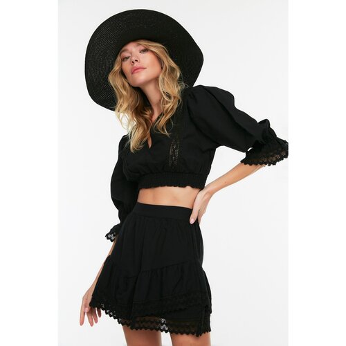 Trendyol Black Lace Detailed Frilly Voile Bottom Top Set Slike