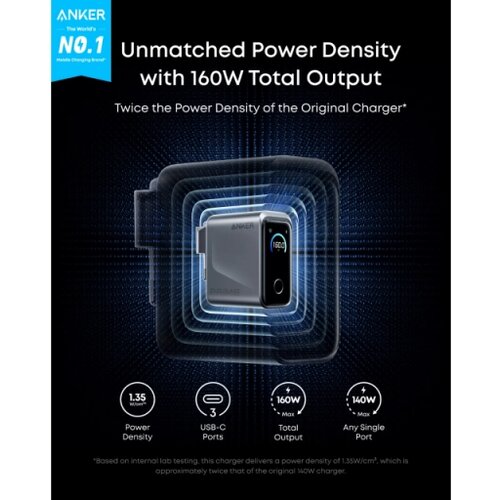 Anker Prime 160W GaN zidni brzi punjač, 3-porta (3x USB-C) srebrni Slike