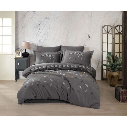  lidia - grey grey embroidered poplin double quilt cover set Cene