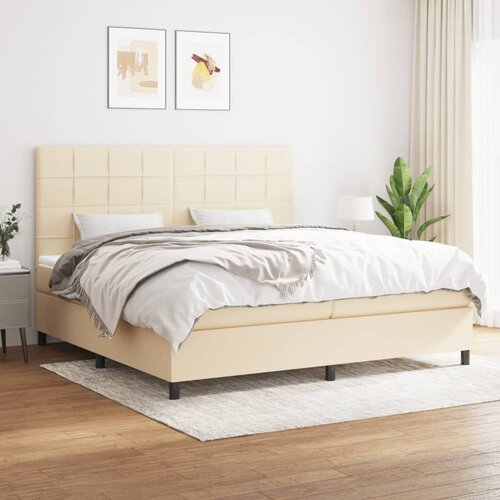 VidaXL Krevet s oprugama i madracem krem 200 x 200 cm od tkanine Slike