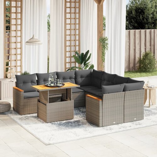 vidaXL 9-dijelni set vrtnih sofa od poliratana s jastucima sivi Cijene