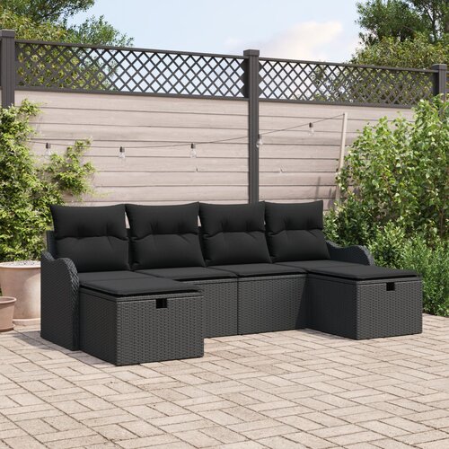 VidaXL set od 6 komada vrtnih sofa s jastučićima crni poli ratan, 2-sjedalna vrtna sofa s jastučićima crni poli ratan Slike