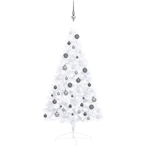 vidaXL umjetna polovica božićnog drvca LED s kuglicama bijela 120 cm