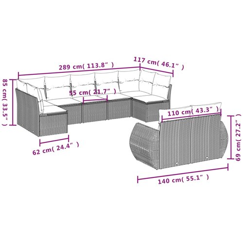  9-dijelni set vrtnih sofa s jastucima bež od poliratana 71 x 62 x 69 cm Slike