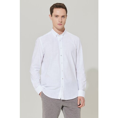 ALTINYILDIZ CLASSICS Men's White Slim Fit Slim Fit Button Down Collar Linen-Looking 100% Cotton Flared Shirt. Slike
