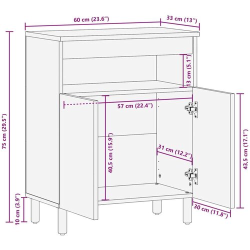  Kreveta Fin&amp;scaron; acacije smeđa 60 x 33 5 x 75 cm Čvrsto drvo manga Slike