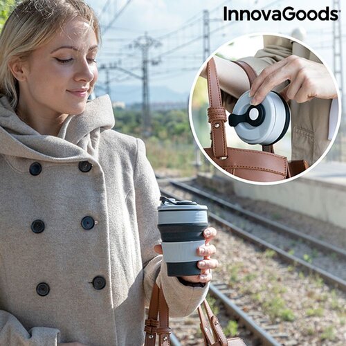 InnovaGoods Zložljiv silikonski kozarec s pokrovom Cene