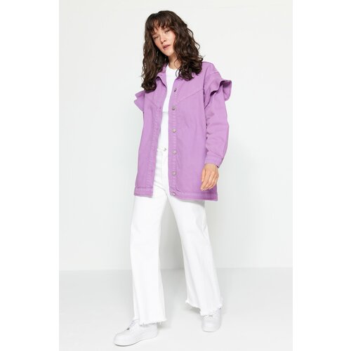 Trendyol Lilac Sleeve Ruffle Detailed Denim Denim Jacket Slike