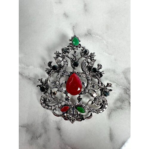 Kesi Brooch XZ459-191 silver + red Slike