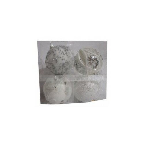 set ukrasa za jelku kugle 4 komada bela icy foam Slike
