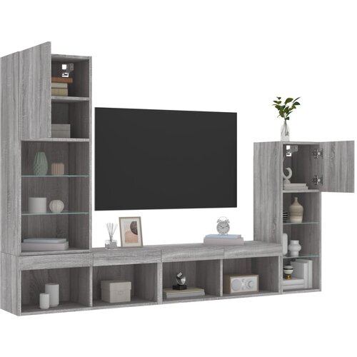 vidaXL Komplet TV omaric LED 4-delni siva sonoma inženirski les Cene