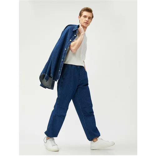 Koton Jeans Parachute Trousers, Wide Cut, with Pocket Detailed Waist and Legs with Stoppers, Cotton.