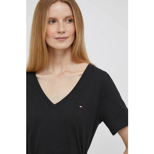 Tommy Hilfiger Bombažna kratka majica ženski, črna barva