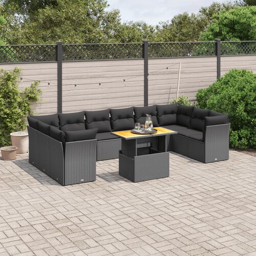  11-dijelni set vrtnih sofa od poliratana s jastucima crni Crna 100 x 55 x 73 cm Cene