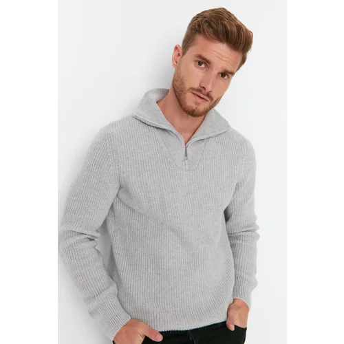 Trendyol Gray Men's Regular Fit Zippered Turtleneck Knitwear Sweater.