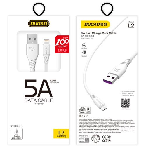 Dudao Kabel za iPhone USB - Lightning 5A 2m bel, (21831651) Cene
