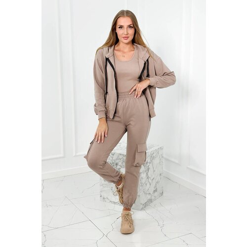 Kesi Set 3in1 sweatshirt + top + pants dark beige Cene