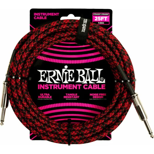 Ernie Ball Braided Straight Straight Inst Cable Crna-Crvena 7,5 m Ravni - Ravni