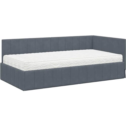 VidaXL Kotna postelja z vzmetnico Temno siva 90 x 200 cm Žamet, (5000069761) Slike