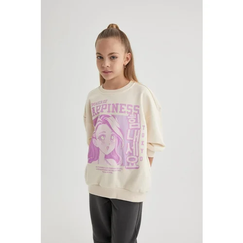 Defacto Girl&#39;s Relax Fit Crew Neck Printed Sweatshirt