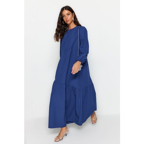Trendyol Sax-Wrap Detail Wide Fit Cotton Woven Dress Slike