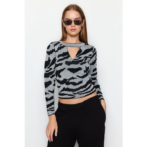 Trendyol Gray Animal Pattern Knitwear Sweater Slike