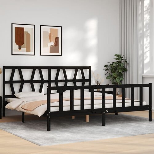VidaXL Posteljni okvir z vzglavjem črn 200x200 cm trden les Slike