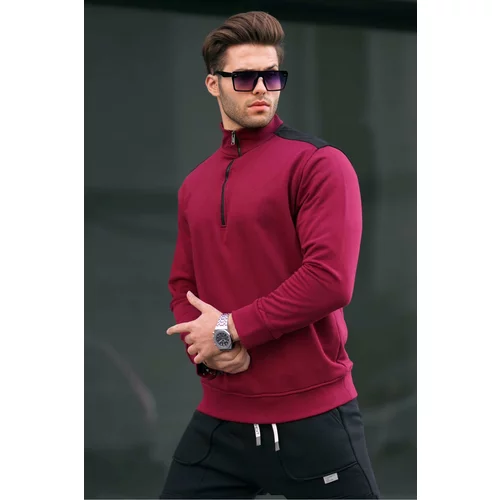 Madmext Men's Burgundy Zipper Collar Basic Sweatshirt 6157