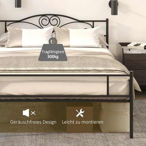  Metalni okvir kreveta s uzglavljem nosivost 300 kg 145D x 211&amp;Scaron; x 106V cm crni Slike