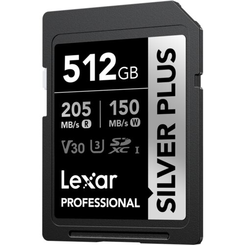 Lexar 512 GB SDXC Professional SILVER Plus 1066x UHS-I/U3/A2/4K R205/W150 (V30) Slike