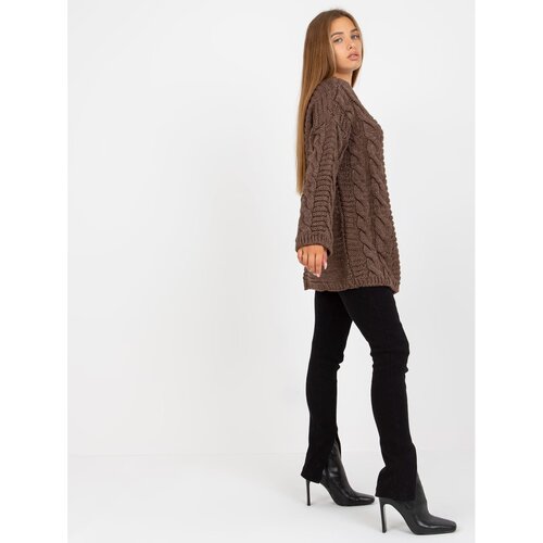 Fashion Hunters RUE PARIS brown oversize sweater with braids Slike