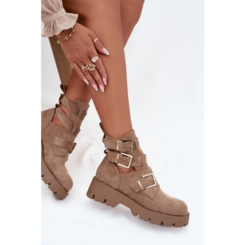 Boto Women&amp;#039;s Ankle Boots with Straps and Silver Clamps Beige Helisse Slike