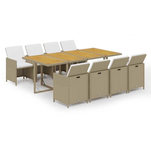  9-dijelni vrtni blagovaonski set od poliratana s jastucima bež 219 cm table length Slike